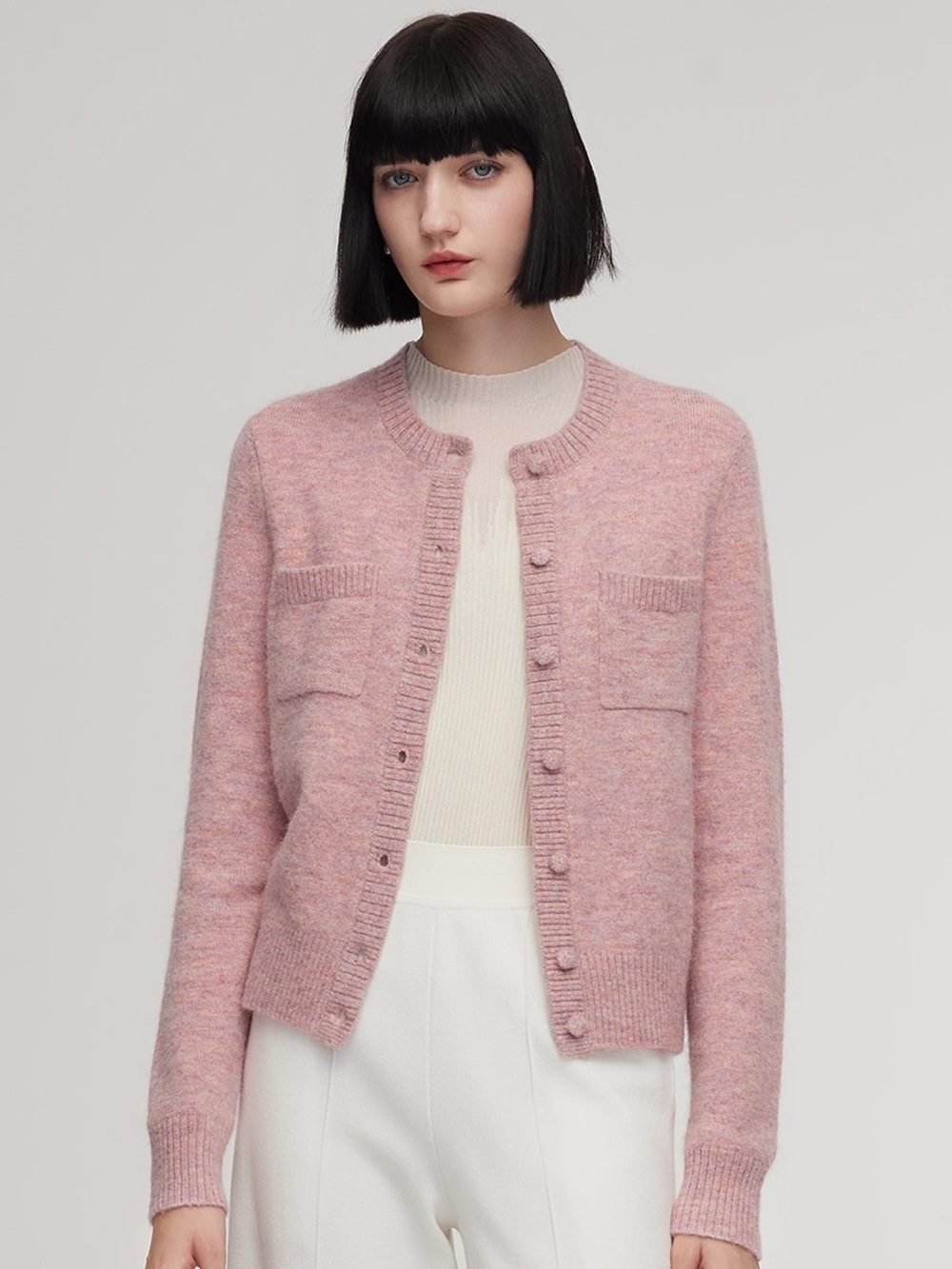 GOELIA Alpaca Wool Blend Knit Cardigan Misty Rose Metallic